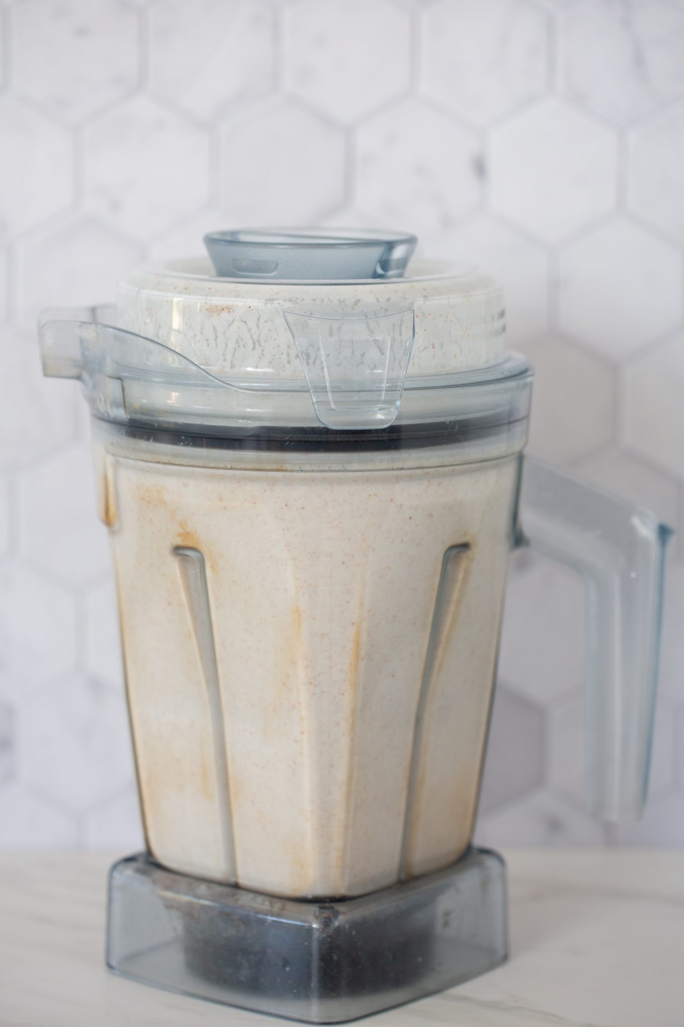 homemade almond milk in a blender