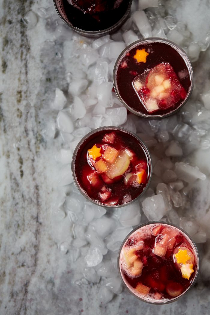 Three cups with the best sangria with hibiscus tea