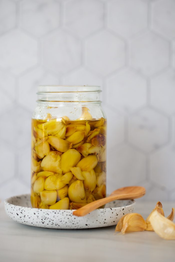 jar of roasted garlic in oil