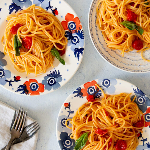 A 20 minute cherry tomato and basil pasta dish.
