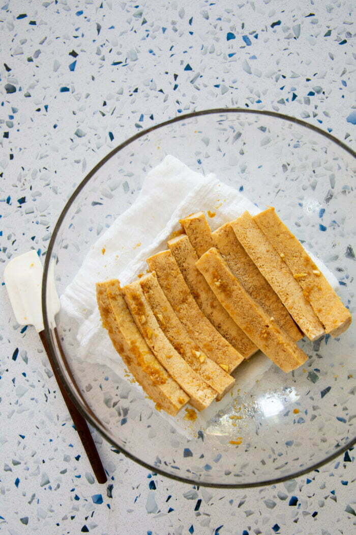 marinated slices of firm tofu