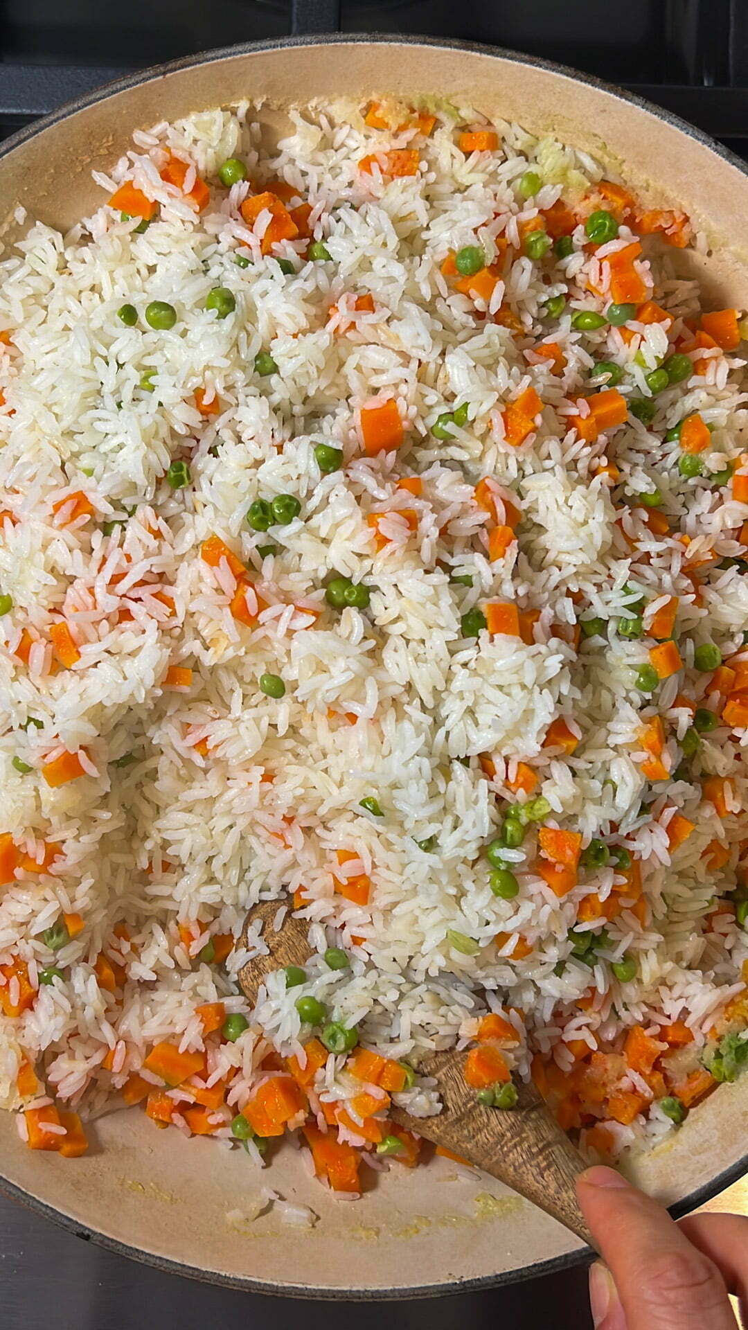 Sart&eacute;n grande con arroz primavera mexicano listo para servir