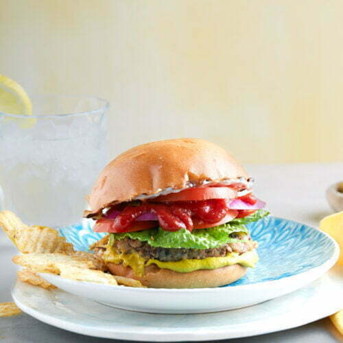A vegan burger on a plate.