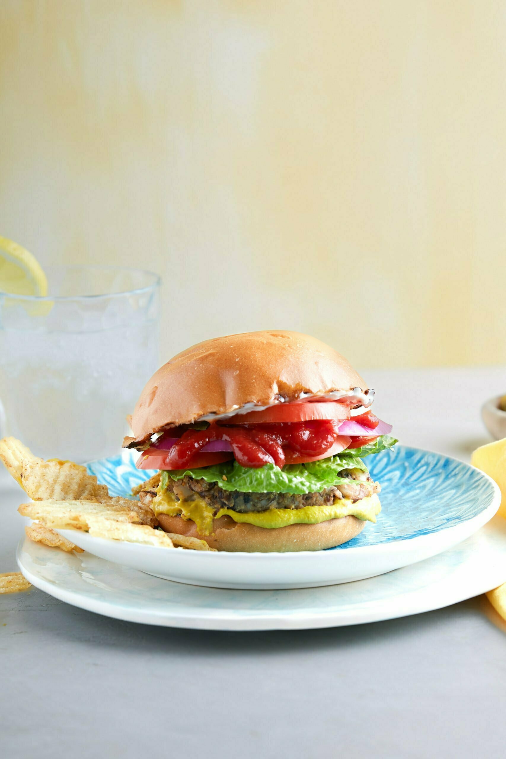 A vegan burger on a plate.