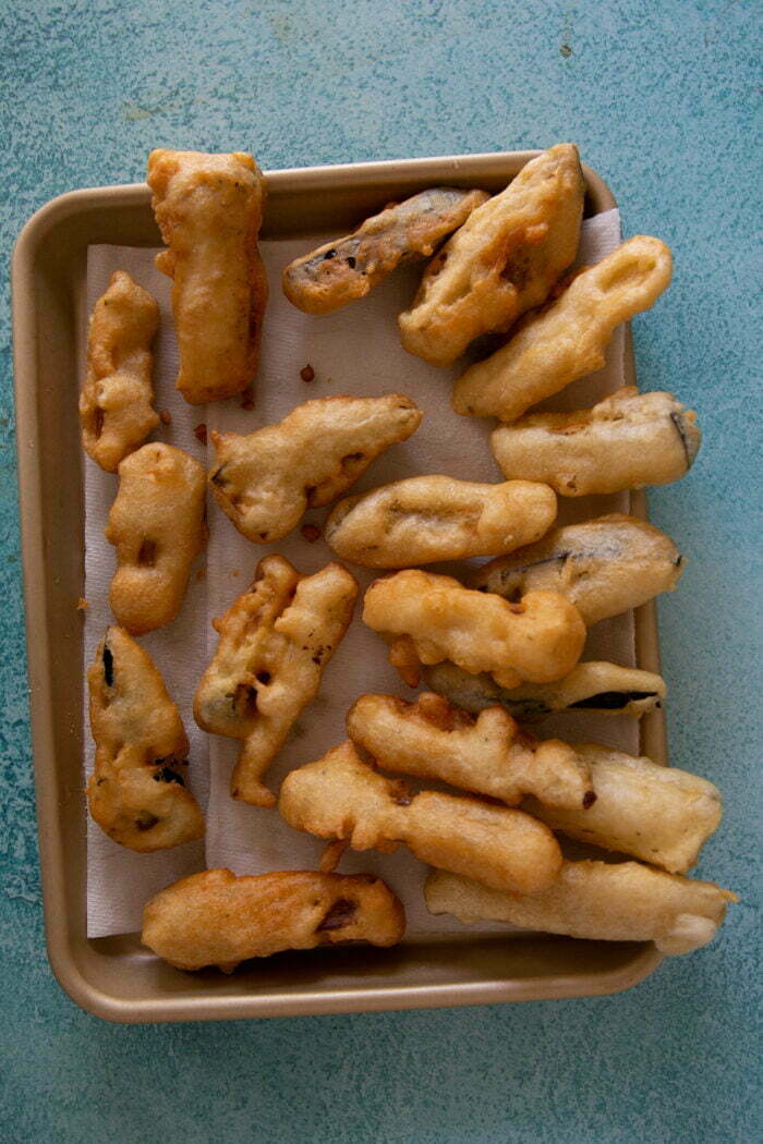 beer battered eggplant slices