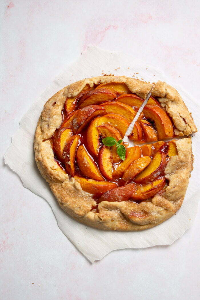 Freshly baked rustic peach galette