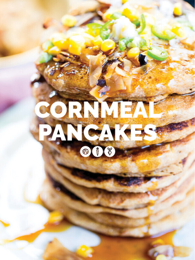 CORNMEAL PANCAKES WITH SPICY COCONUT BACON