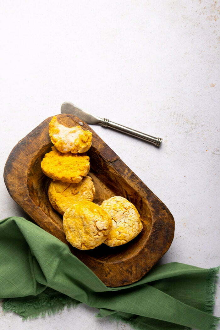 sweet potato rolls on a wood platter