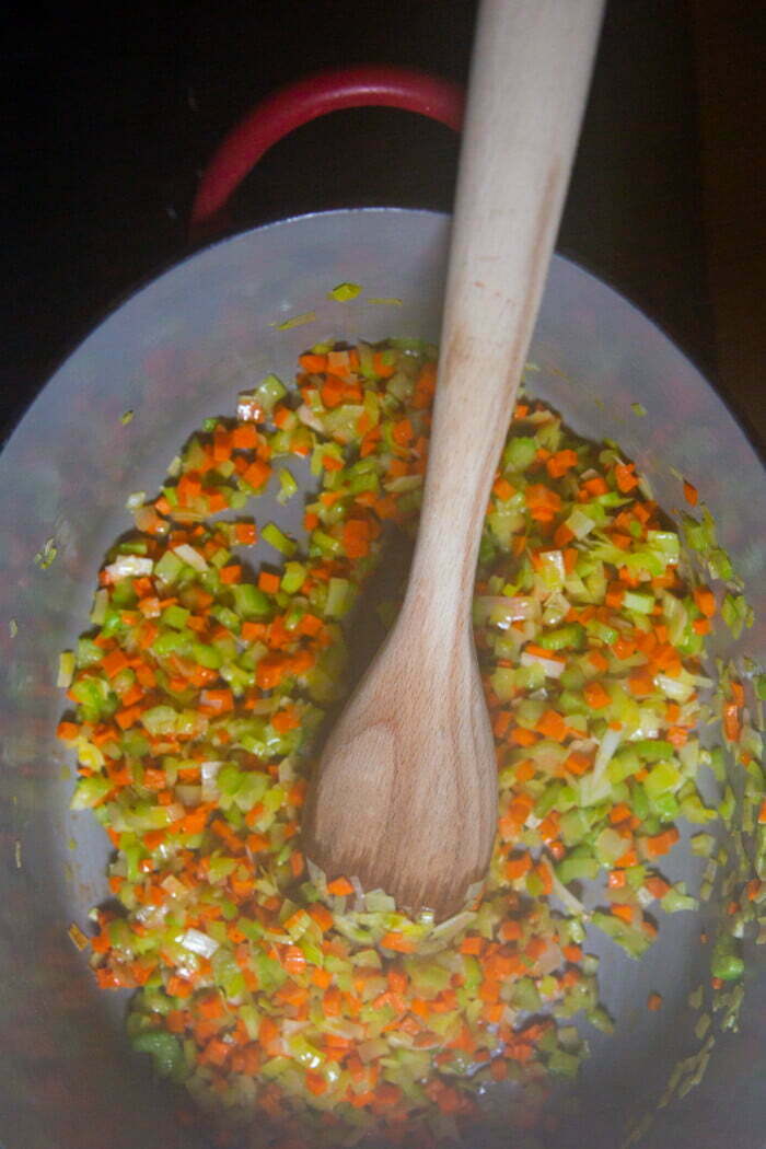 softiro in a pan with a wooden spoon