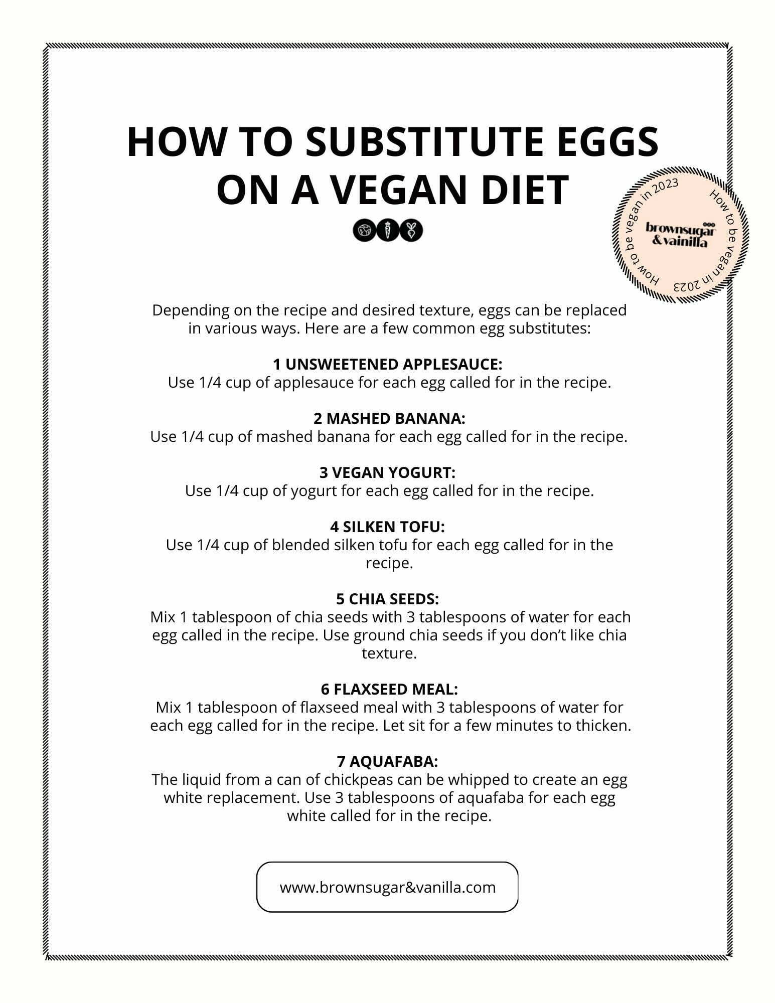 How to substitute eggs in a vegan diet (printable)