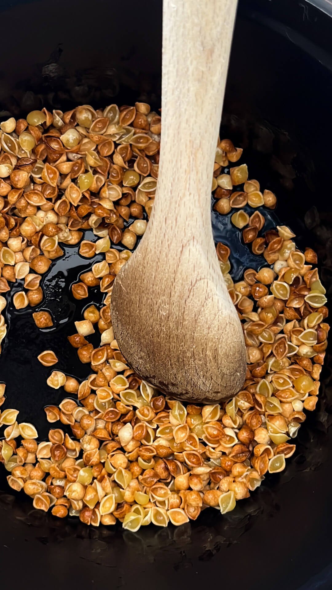 pasta shells browned in a pot