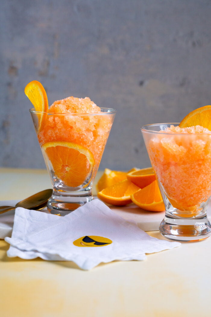 two glases of aperol spritz granita 