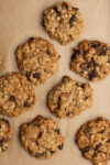 Delicious oatmeal cookies in brown paper.
